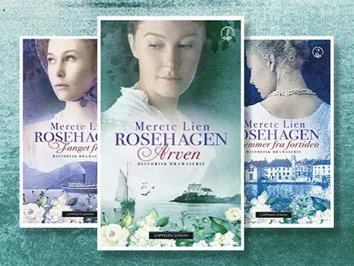 Omslagene på de tre første bøkene i serien Rosehagen. Illustrasjon