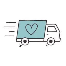 Illustrert lastebil med bilde av hjerte på siden