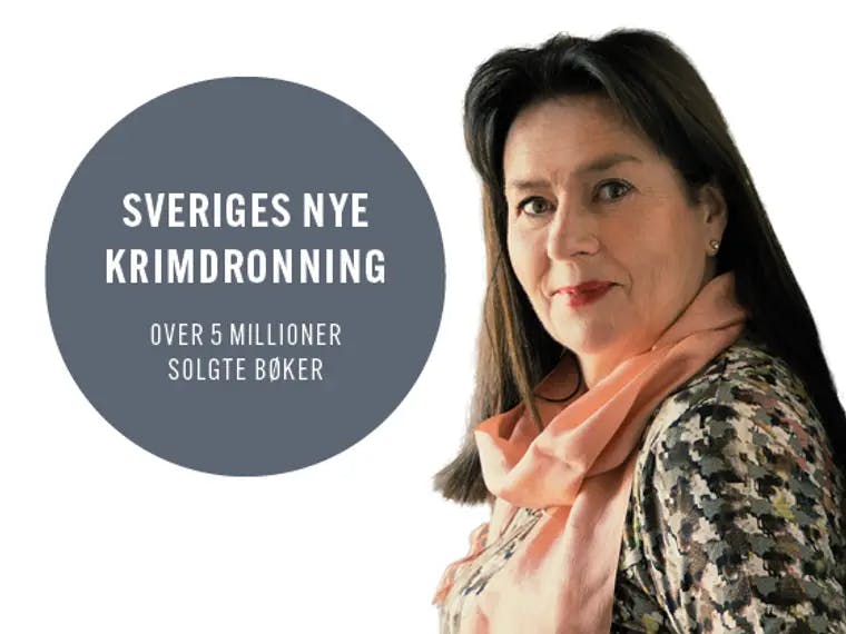 bilde av Anna Jansson på hvit bakgrunn med teksten Sveriges nye krimdronning